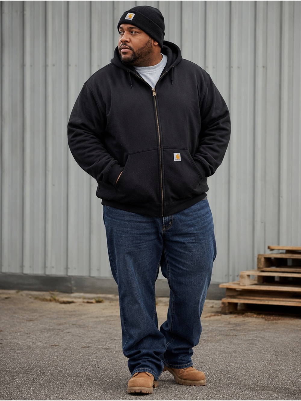 Carhartt Men’s Black Hooded Full Zip Work Jacket Big & Tall Size 2X
